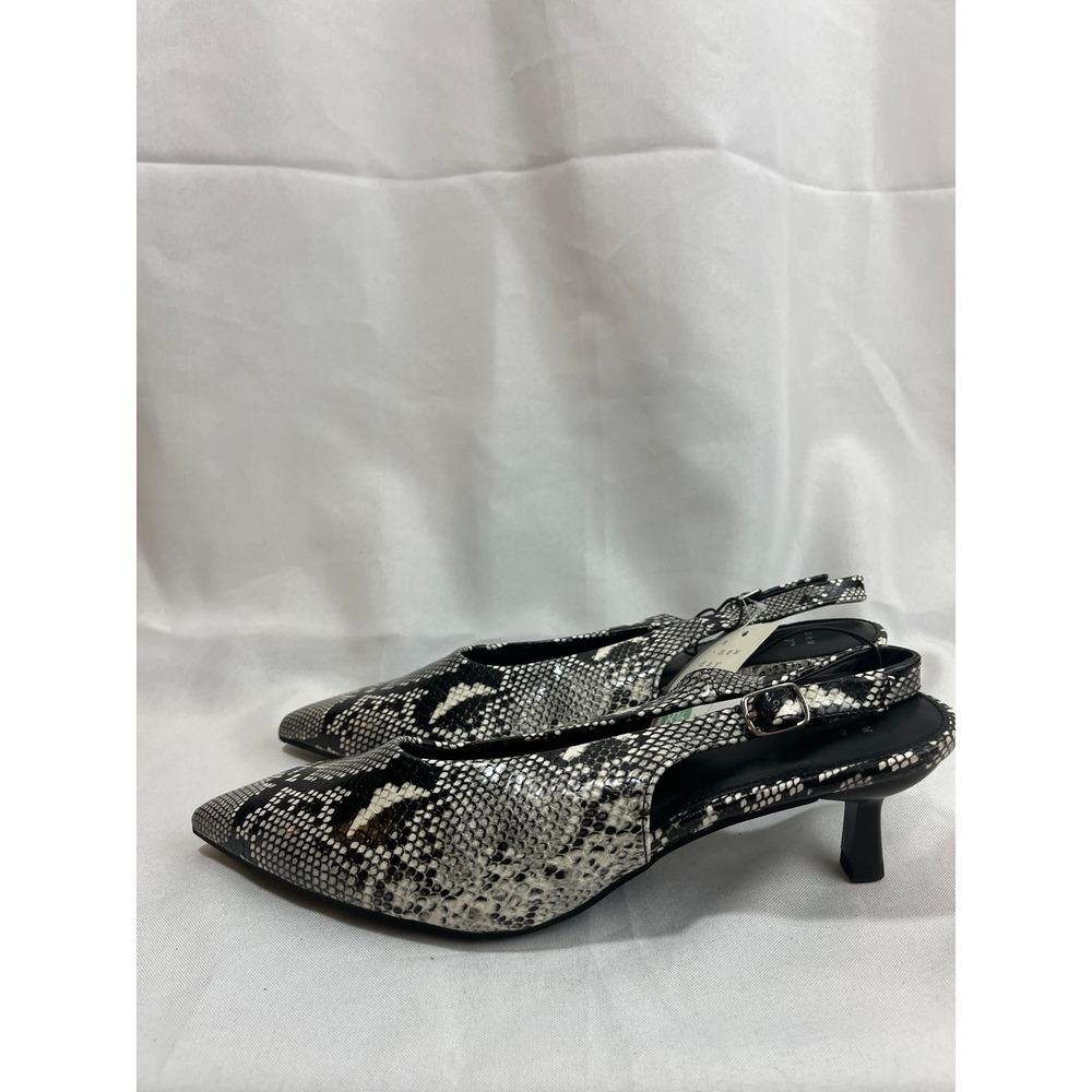 A New Day Womens Snakeskin Slingback Kitten Heels Pointed Toe Black White 8.5